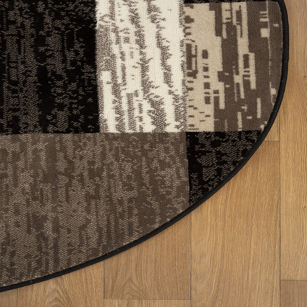 5' Black Brown And Beige Patchwork Round Rug