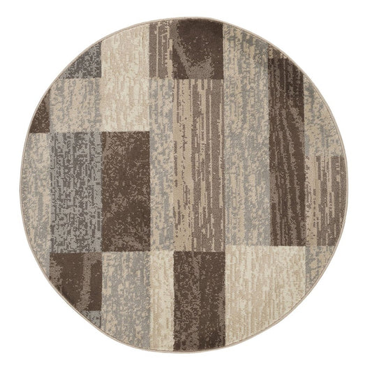 5' Beige Slate Gray And Brown Patchwork Round Rug
