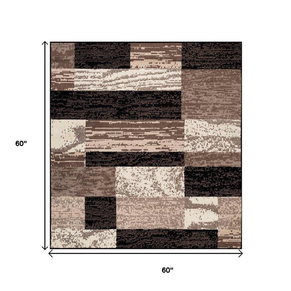 5' Black Brown And Beige Patchwork Square Rug