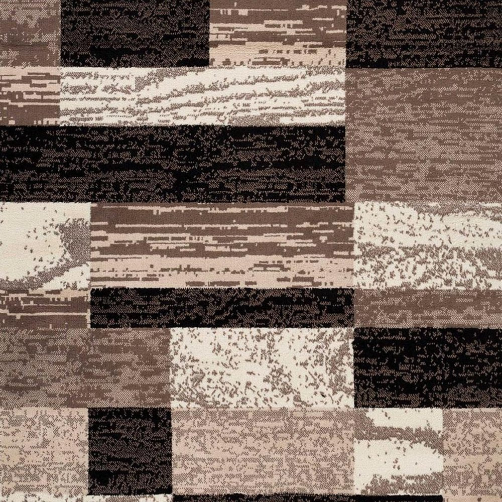 5' Black Brown And Beige Patchwork Square Rug