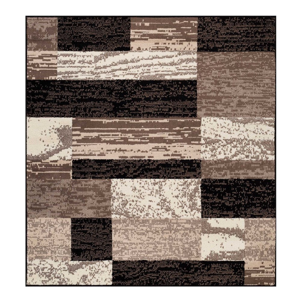 5' Black Brown And Beige Patchwork Square Rug