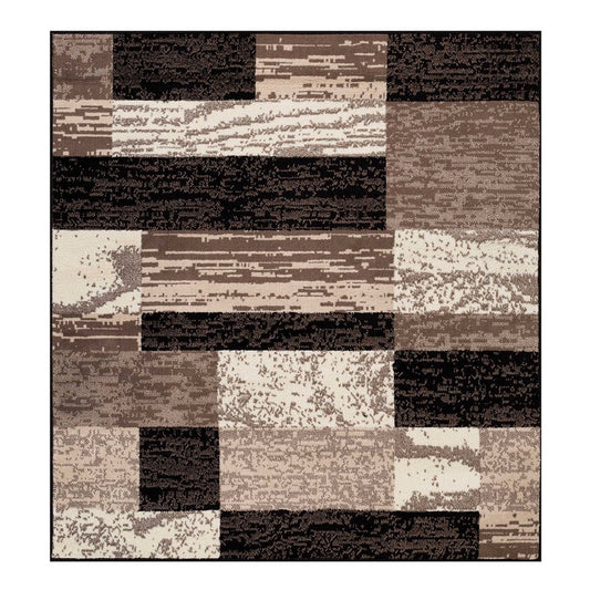 5' Black Brown And Beige Patchwork Square Rug