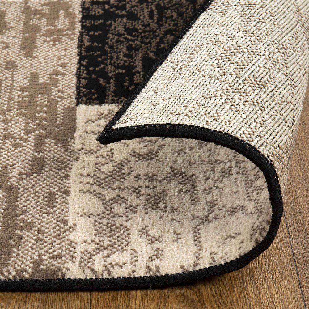 5' Black Brown And Beige Patchwork Square Rug