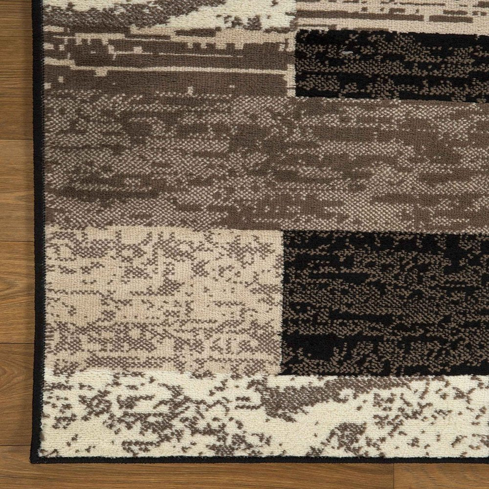 5' Black Brown And Beige Patchwork Square Rug
