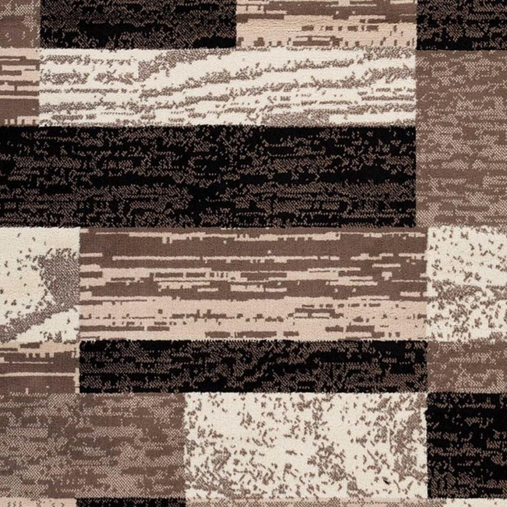 5' Black Brown And Beige Patchwork Square Rug