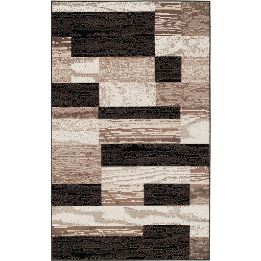 5' X 8' Black Brown And Beige Patchwork Area Rug