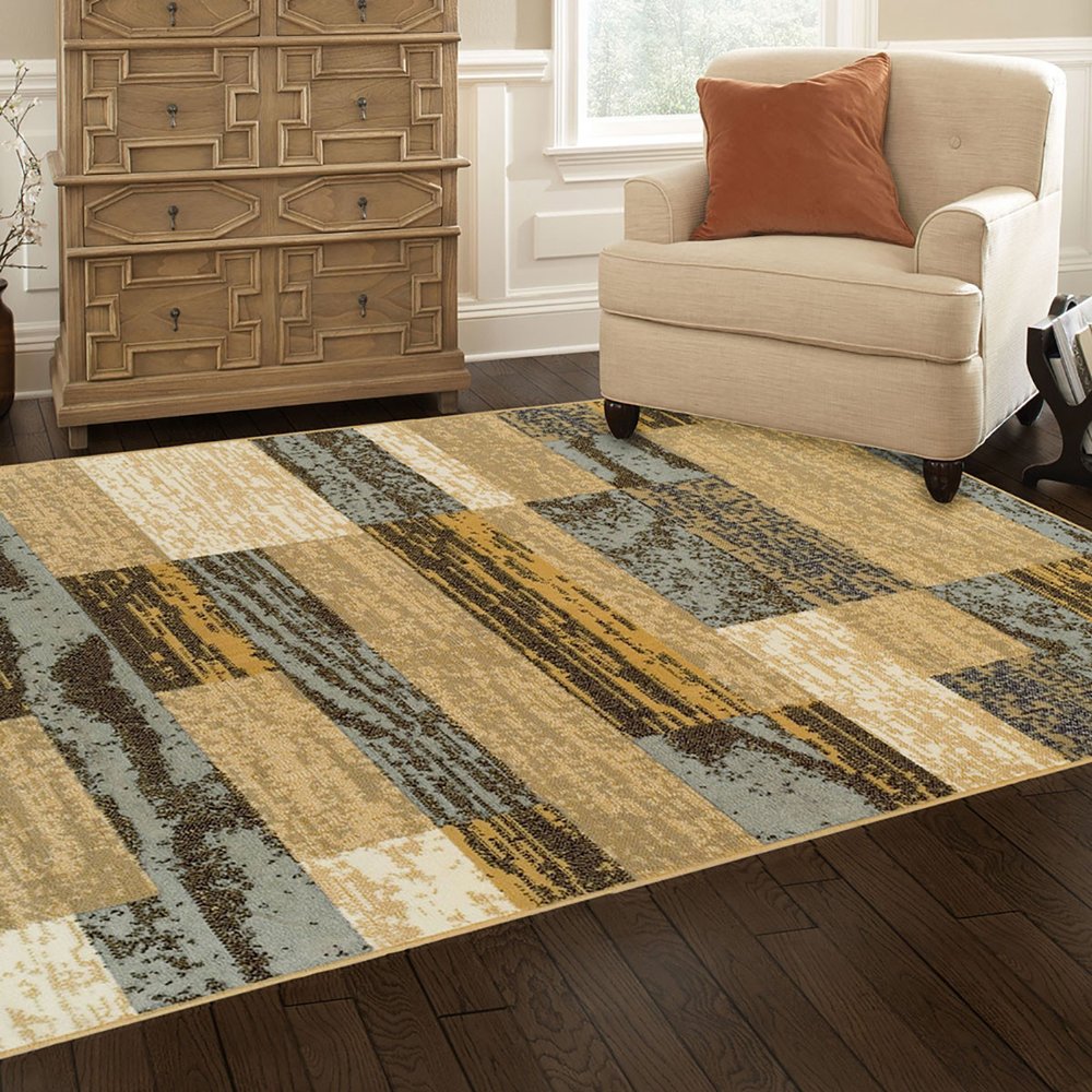 5' X 8' Blue And Beige Patchwork Area Rug
