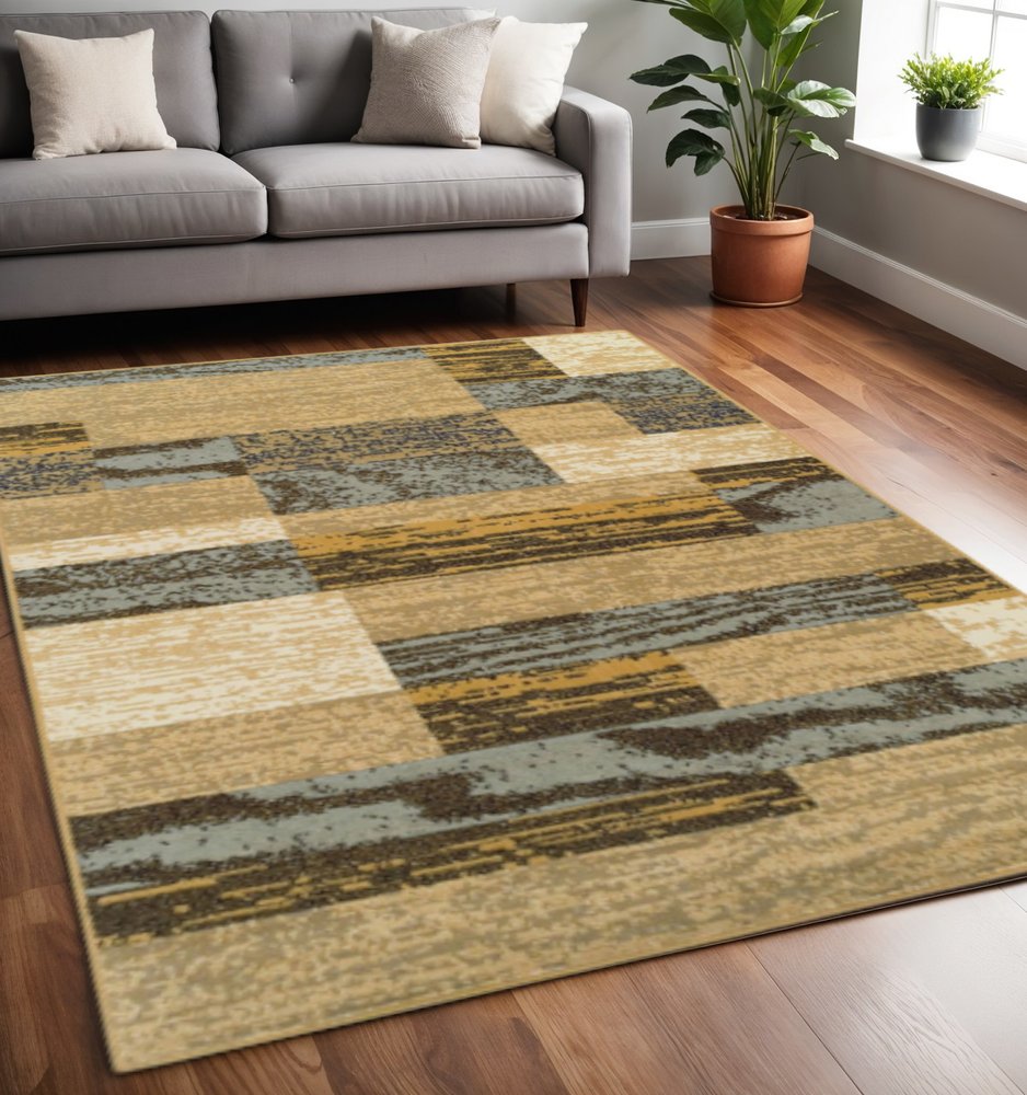 5' X 8' Blue And Beige Patchwork Area Rug