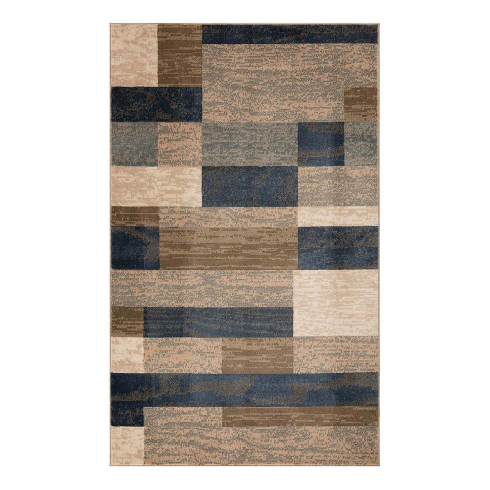 5' X 8' Blue Brown And Beige Patchwork Area Rug