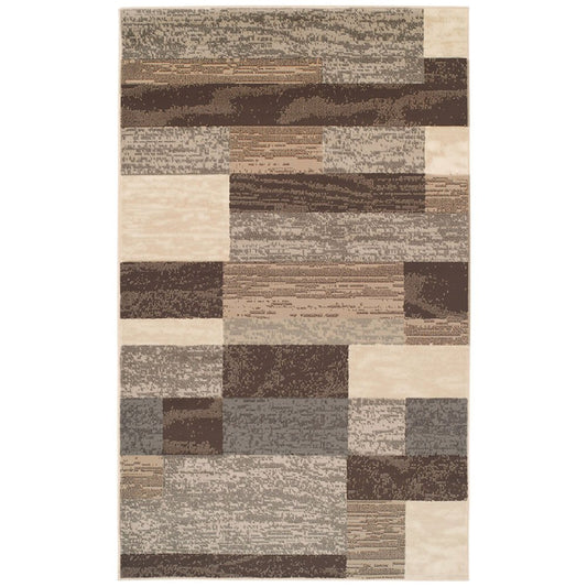 5' X 8' Beige Slate Gray And Brown Patchwork Area Rug