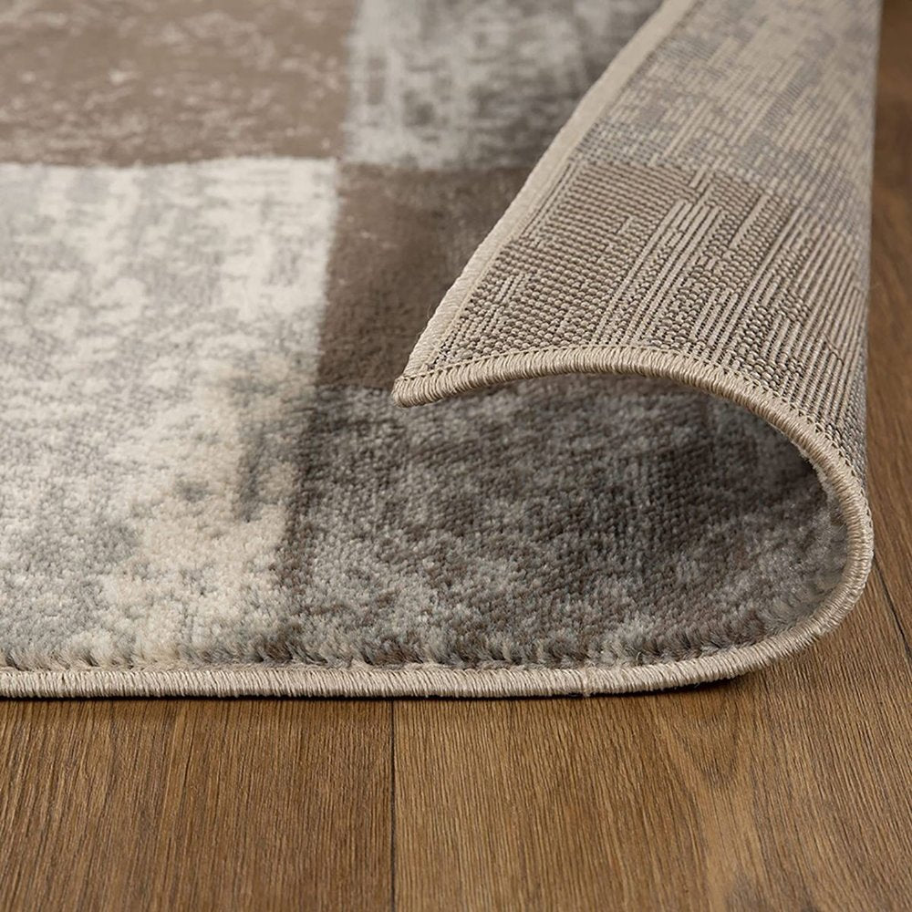 5' X 8' Beige Slate Gray And Brown Patchwork Area Rug