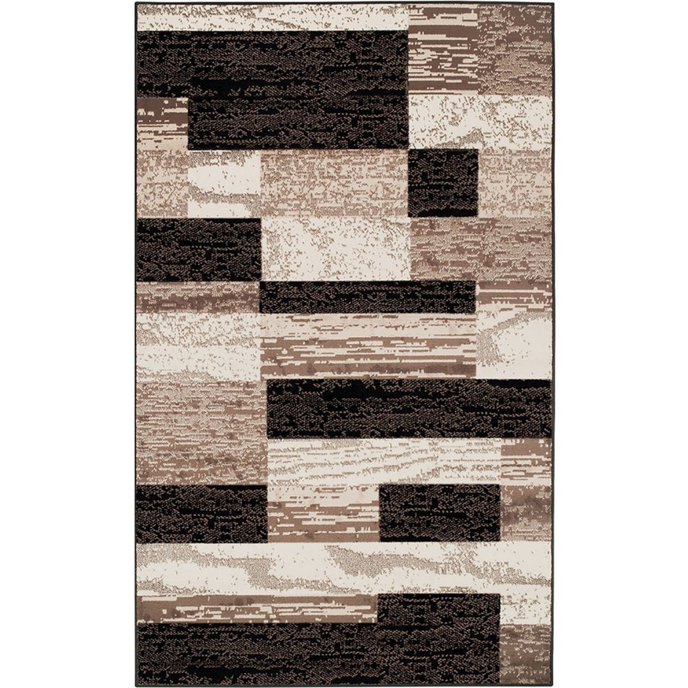 6' X 9' Black Brown And Beige Patchwork Area Rug