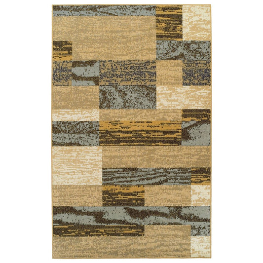 7' X 9' Blue And Beige Patchwork Area Rug
