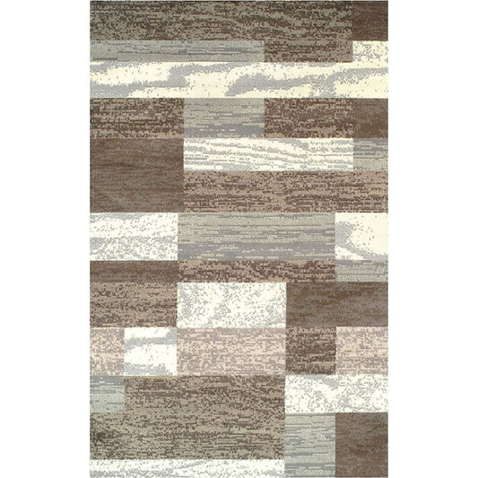 7' X 9' Blue And Ivory Patchwork Area Rug