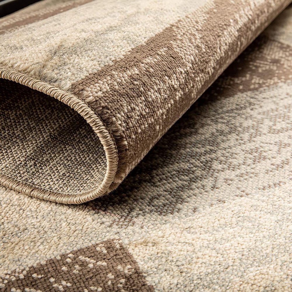 7' X 9' Beige Slate Gray And Brown Patchwork Area Rug