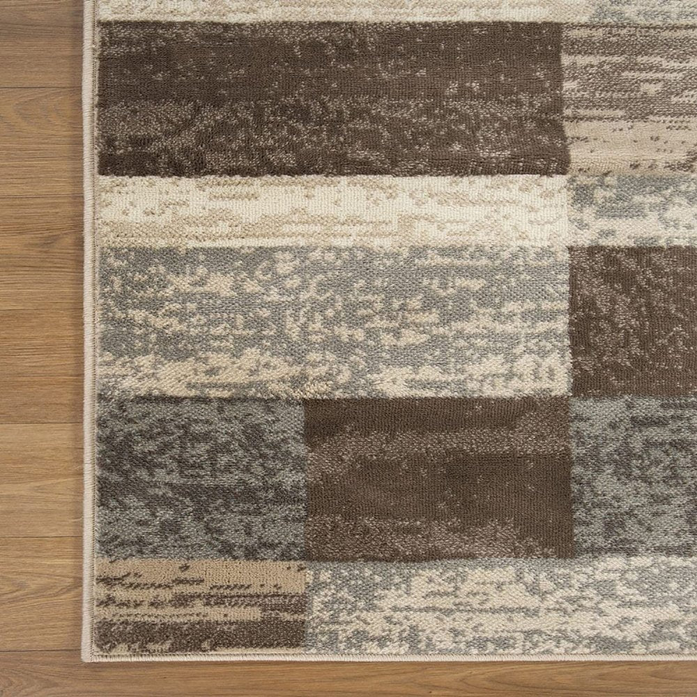 7' X 9' Beige Slate Gray And Brown Patchwork Area Rug
