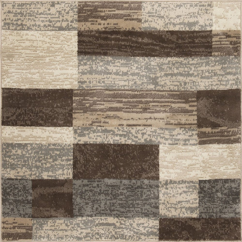 8' Beige Slate Gray And Brown Patchwork Square Rug