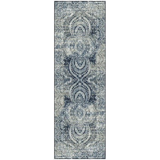 8' Taupe And Ivory Abstract Distressed Runner Rug