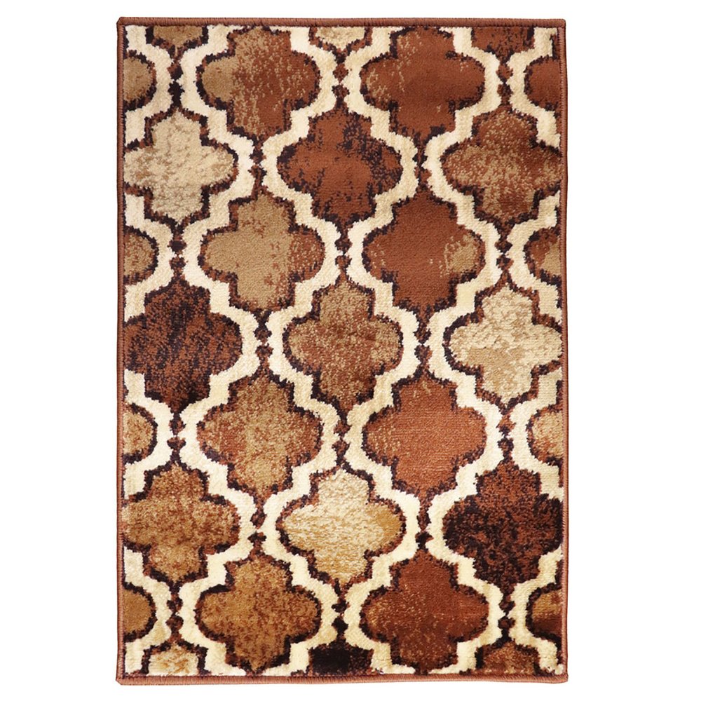2' X 3' Brown And Ivory Quatrefoil Distressed Area Rug