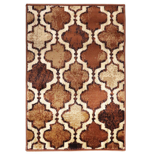 2' X 3' Brown And Ivory Quatrefoil Distressed Area Rug