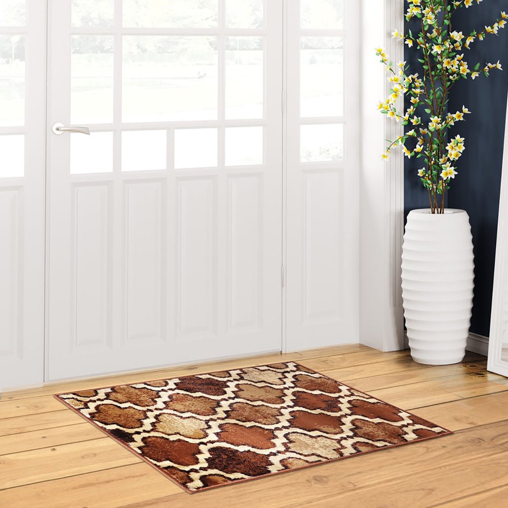 2' X 3' Brown And Ivory Quatrefoil Distressed Area Rug