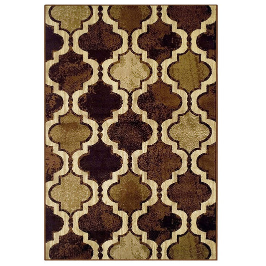 2' X 3' Coffee Beige And Black Quatrefoil Distressed Area Rug