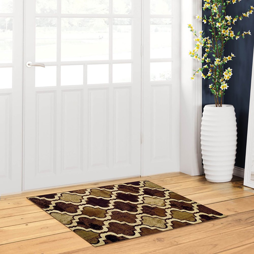 2' X 3' Coffee Beige And Black Quatrefoil Distressed Area Rug