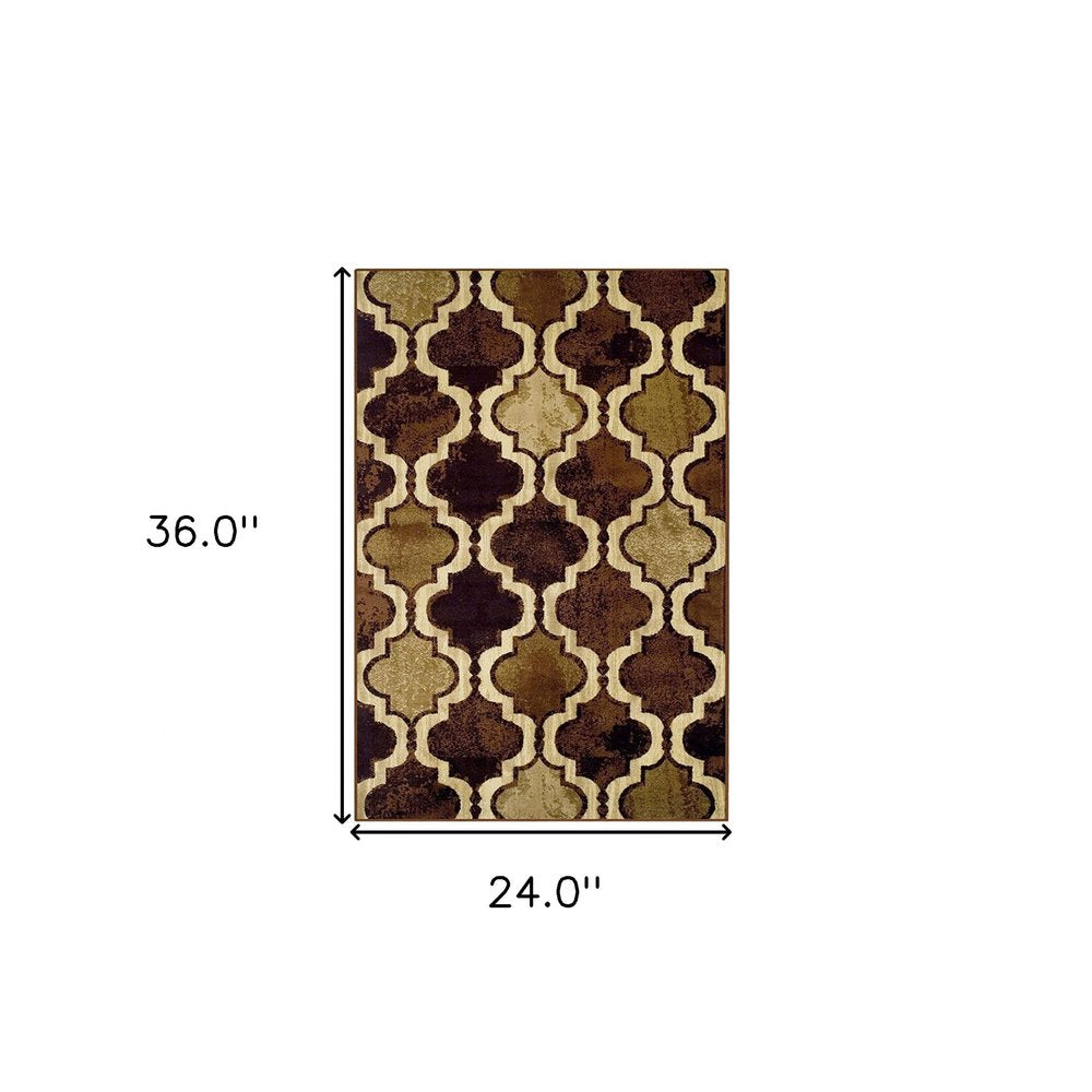 2' X 3' Coffee Beige And Black Quatrefoil Distressed Area Rug