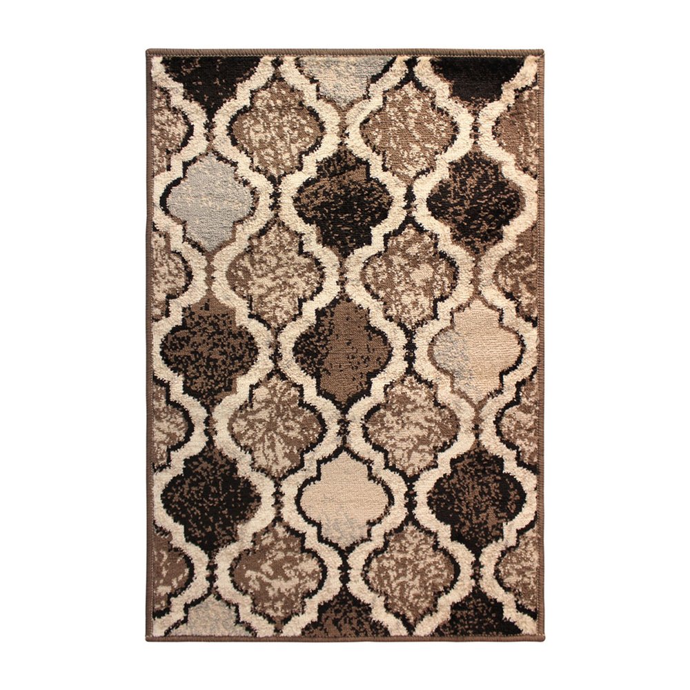 2' X 3' Ivory Brown And Black Quatrefoil Distressed Area Rug