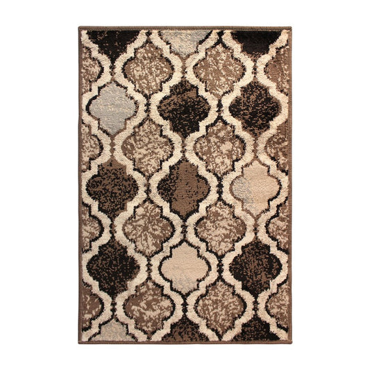 2' X 3' Ivory Brown And Black Quatrefoil Distressed Area Rug