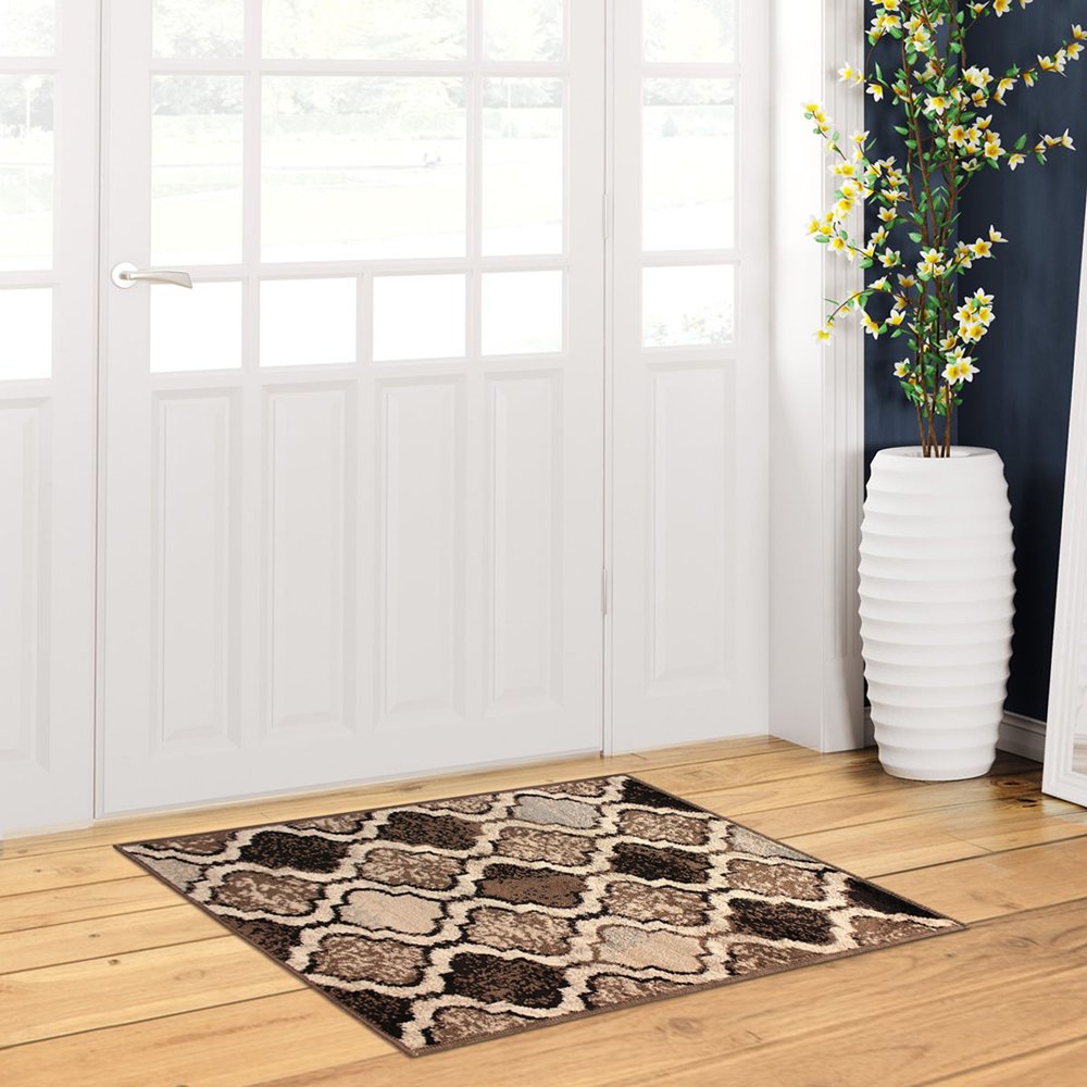 2' X 3' Ivory Brown And Black Quatrefoil Distressed Area Rug