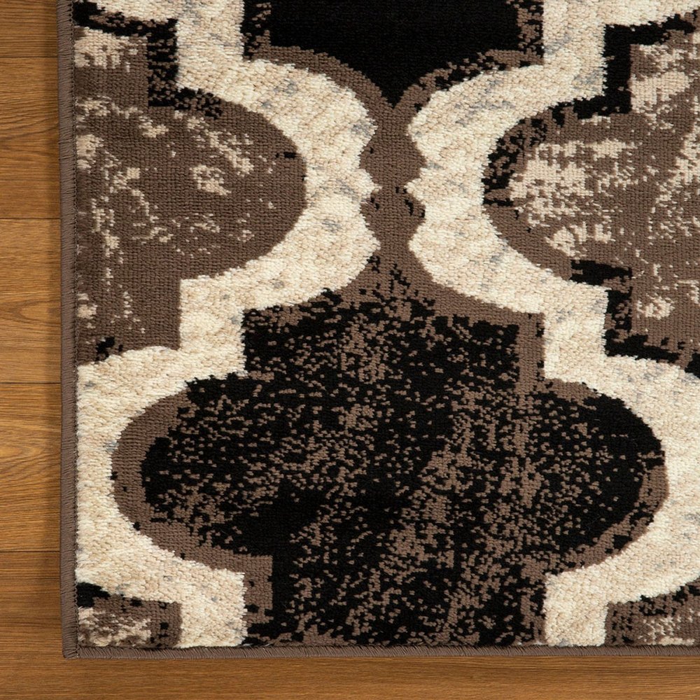 2' X 3' Ivory Brown And Black Quatrefoil Distressed Area Rug