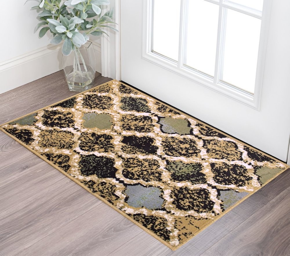 2' X 3' Black And Ivory Quatrefoil Distressed Area Rug