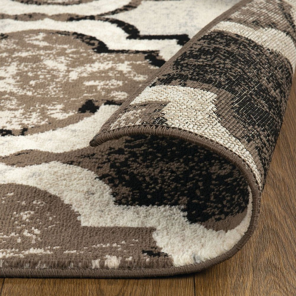 3' X 5' Ivory Brown And Black Quatrefoil Distressed Area Rug