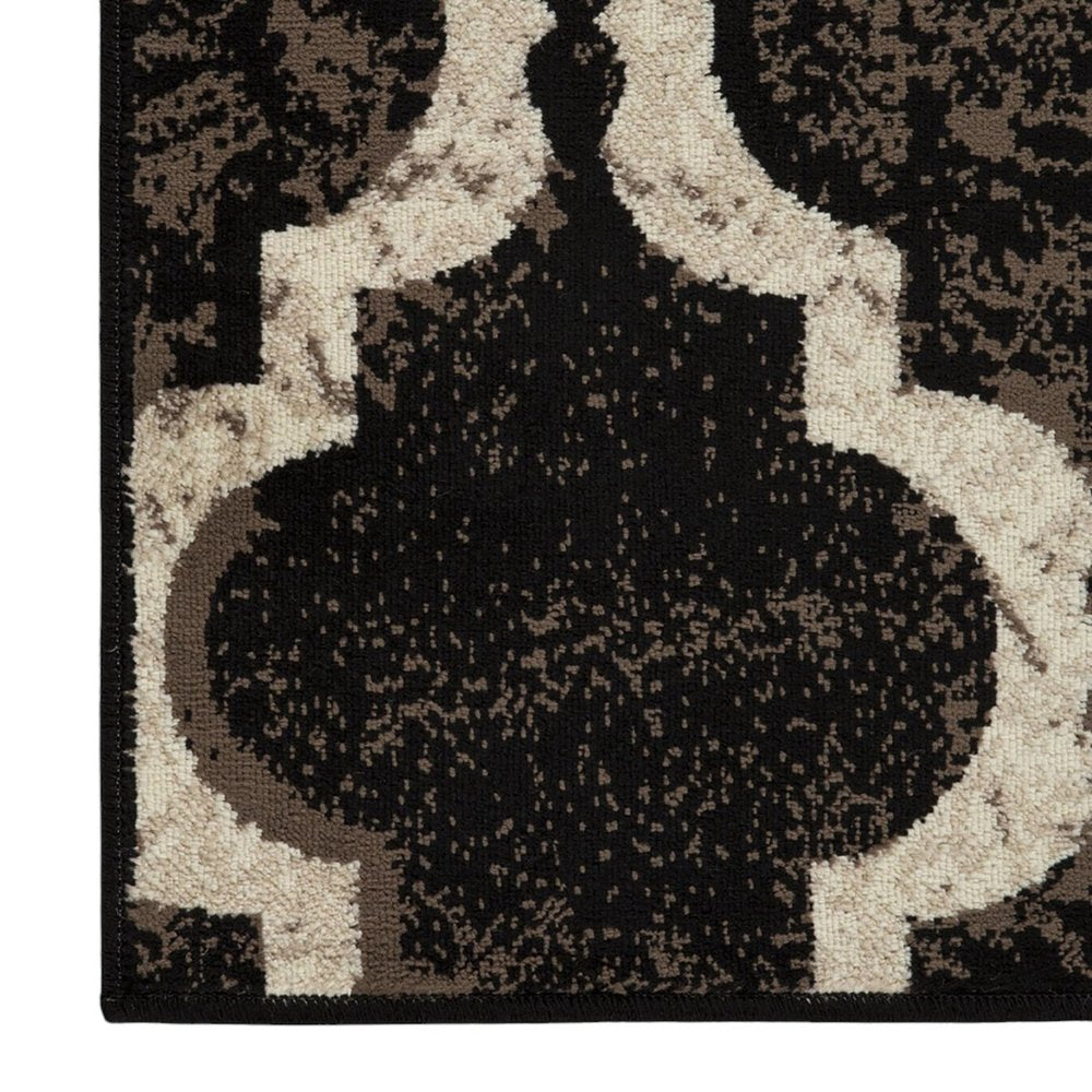 8' Brown Black And Ivory Quatrefoil Distressed Square Rug