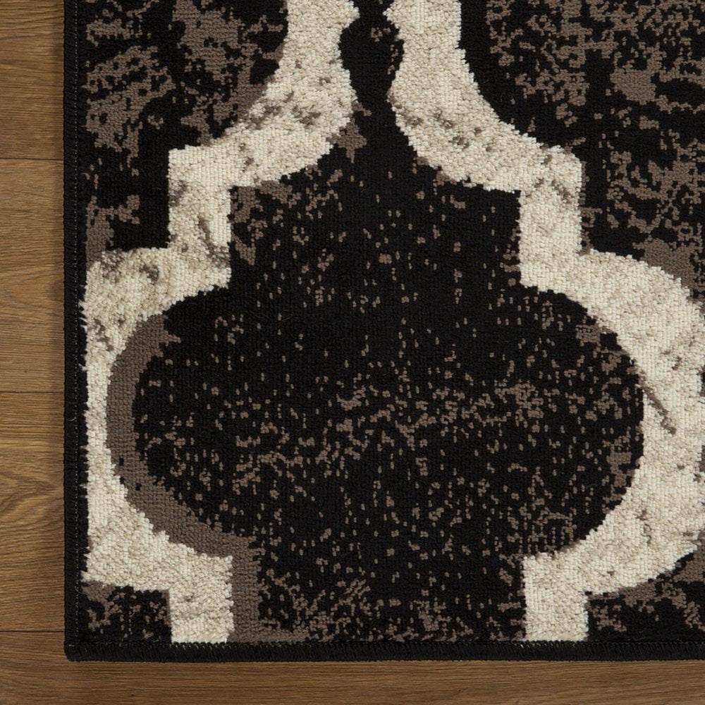 8' Brown Black And Ivory Quatrefoil Distressed Square Rug