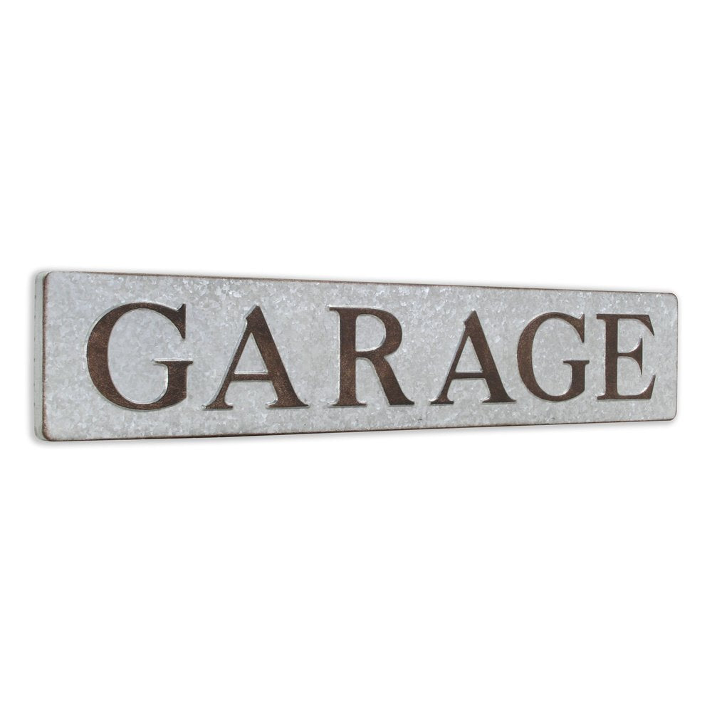 7" X 36" Gray and Brown Garage Galvanized Metal Wall Decor