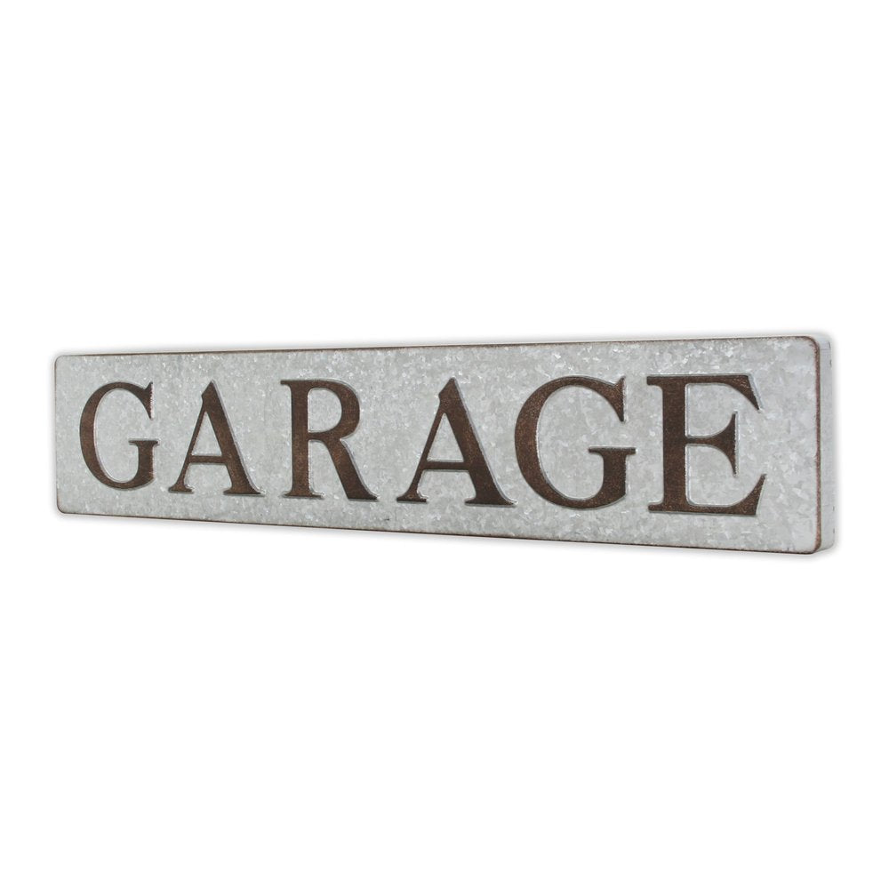 7" X 36" Gray and Brown Garage Galvanized Metal Wall Decor