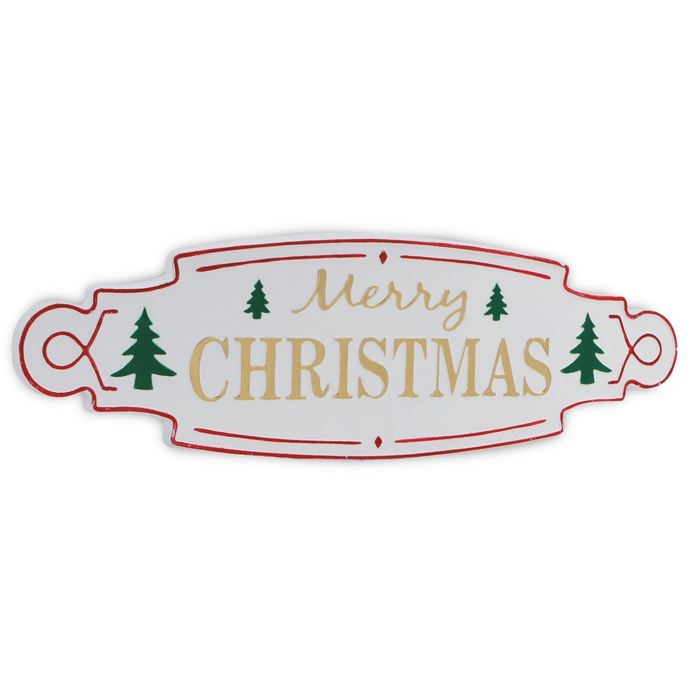 11" X 36" White Green and Red Merry Christmas Metal Wall Decor