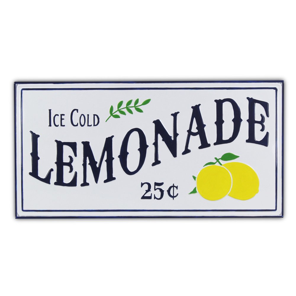 16" X 32" Blue and White Ice Cold Lemonade Metal Wall Decor