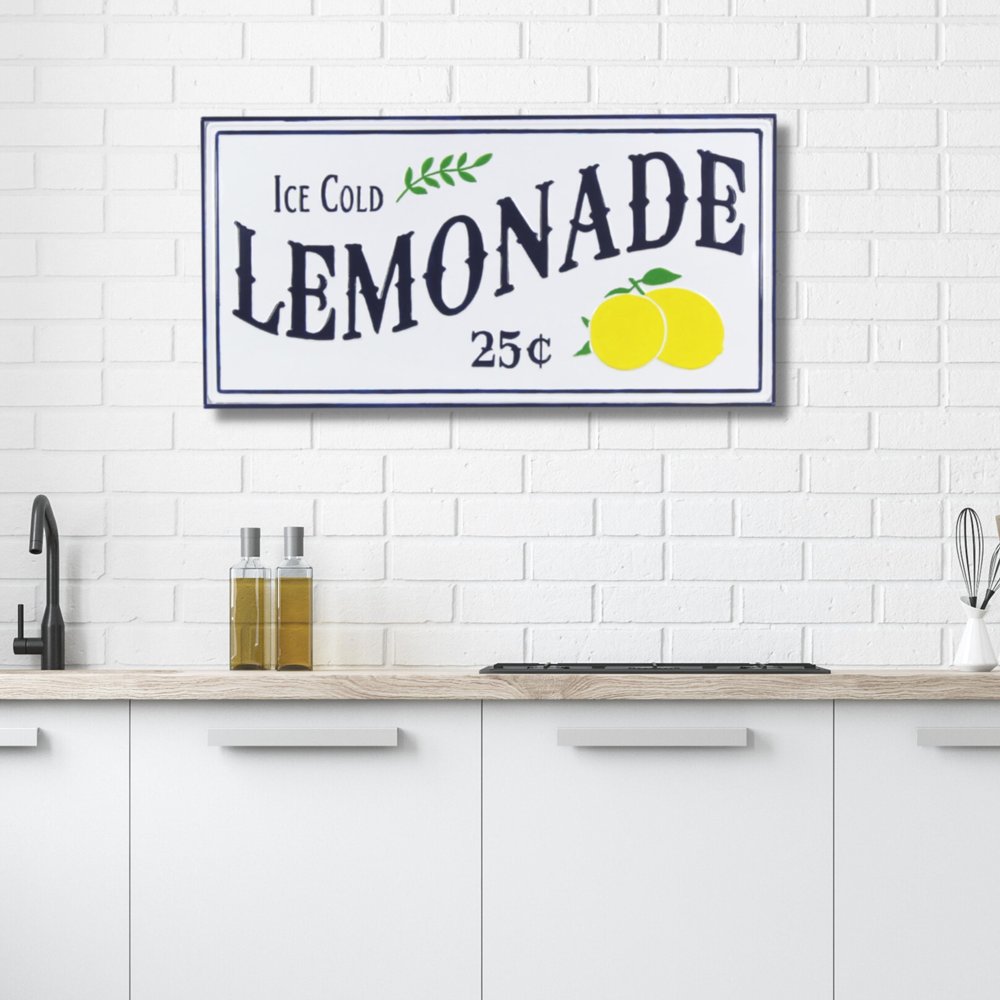 16" X 32" Blue and White Ice Cold Lemonade Metal Wall Decor