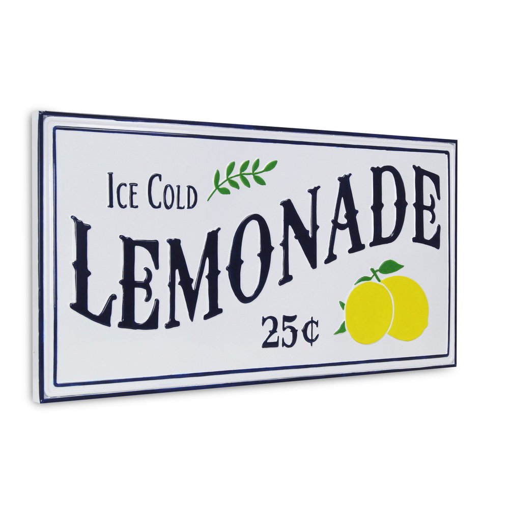 16" X 32" Blue and White Ice Cold Lemonade Metal Wall Decor