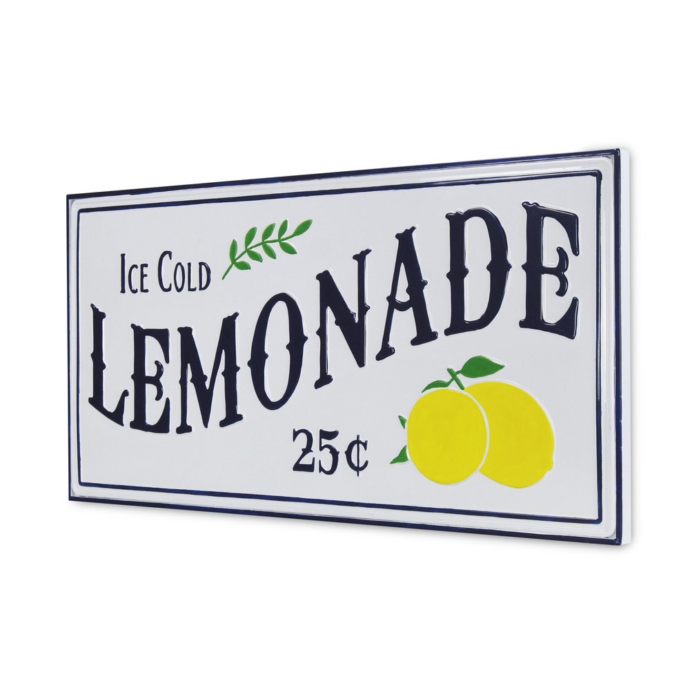 16" X 32" Blue and White Ice Cold Lemonade Metal Wall Decor