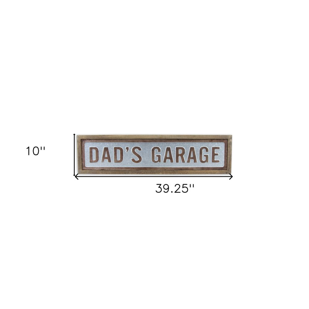10" X 39" Gray and Brown Dad's Garage Wood and Metal Wall Decor