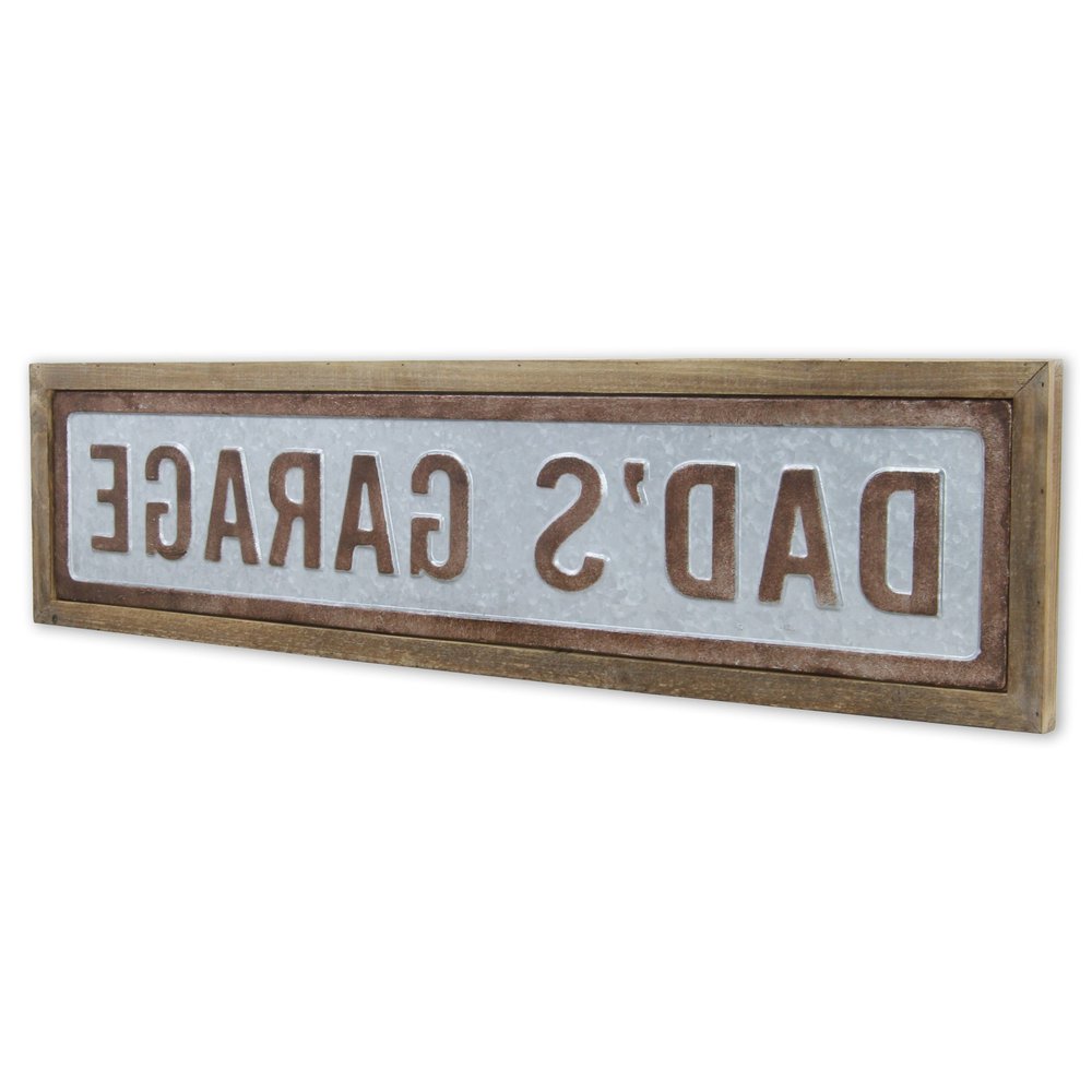 10" X 39" Gray and Brown Dad's Garage Wood and Metal Wall Decor