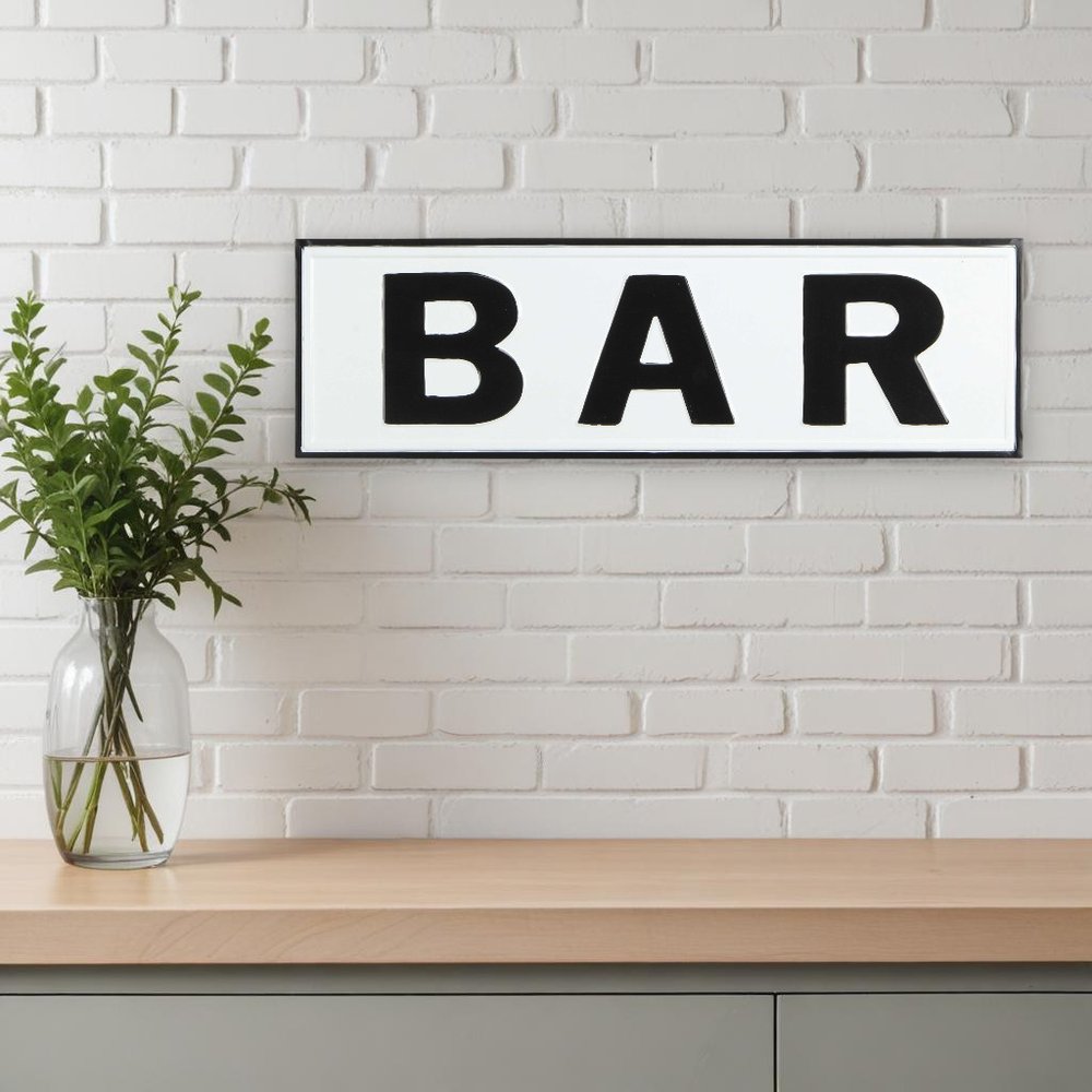 8" X 25" White and Black Handcrafted Bar Metal Wall Decor