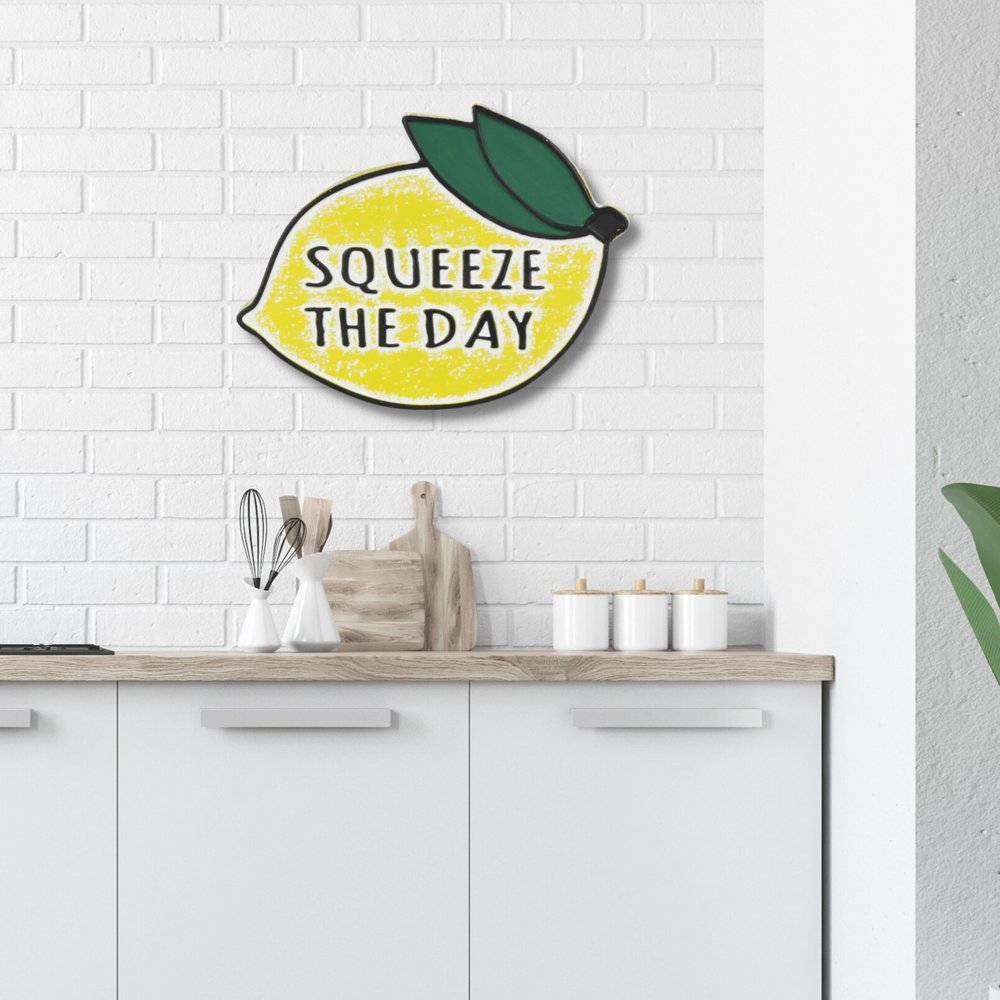 14" X 19" Yellow and White Lemon Squeeze The Day Metal Wall Decor