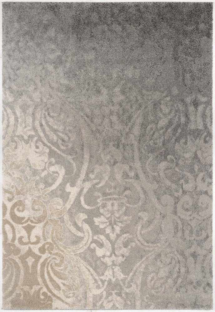 4' X 6' Grey Damask Power Loom Stain Resistant Area Rug
