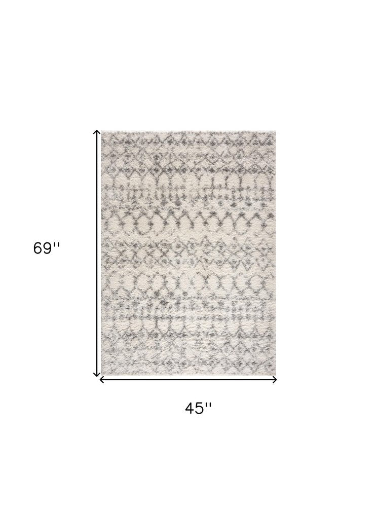 4' X 6' Gray and Ivory Southwestern Shag Power Loom Area Rug