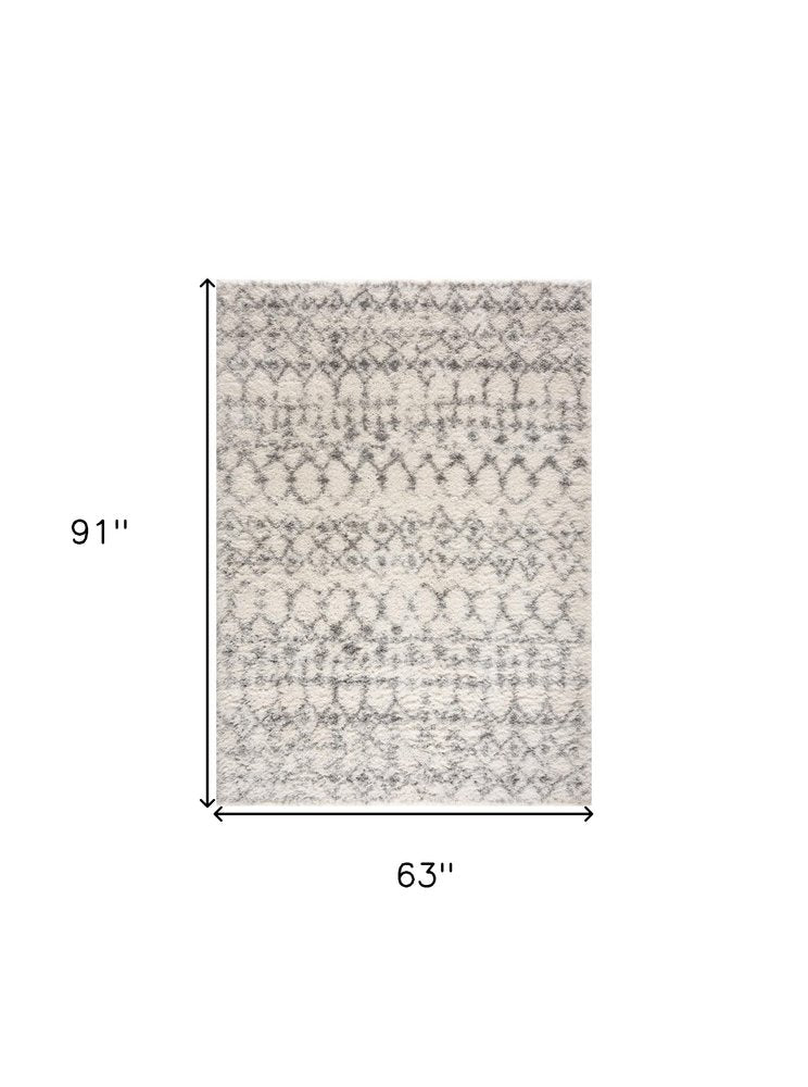 5' X 8' Gray and Ivory Southwestern Shag Power Loom Area Rug